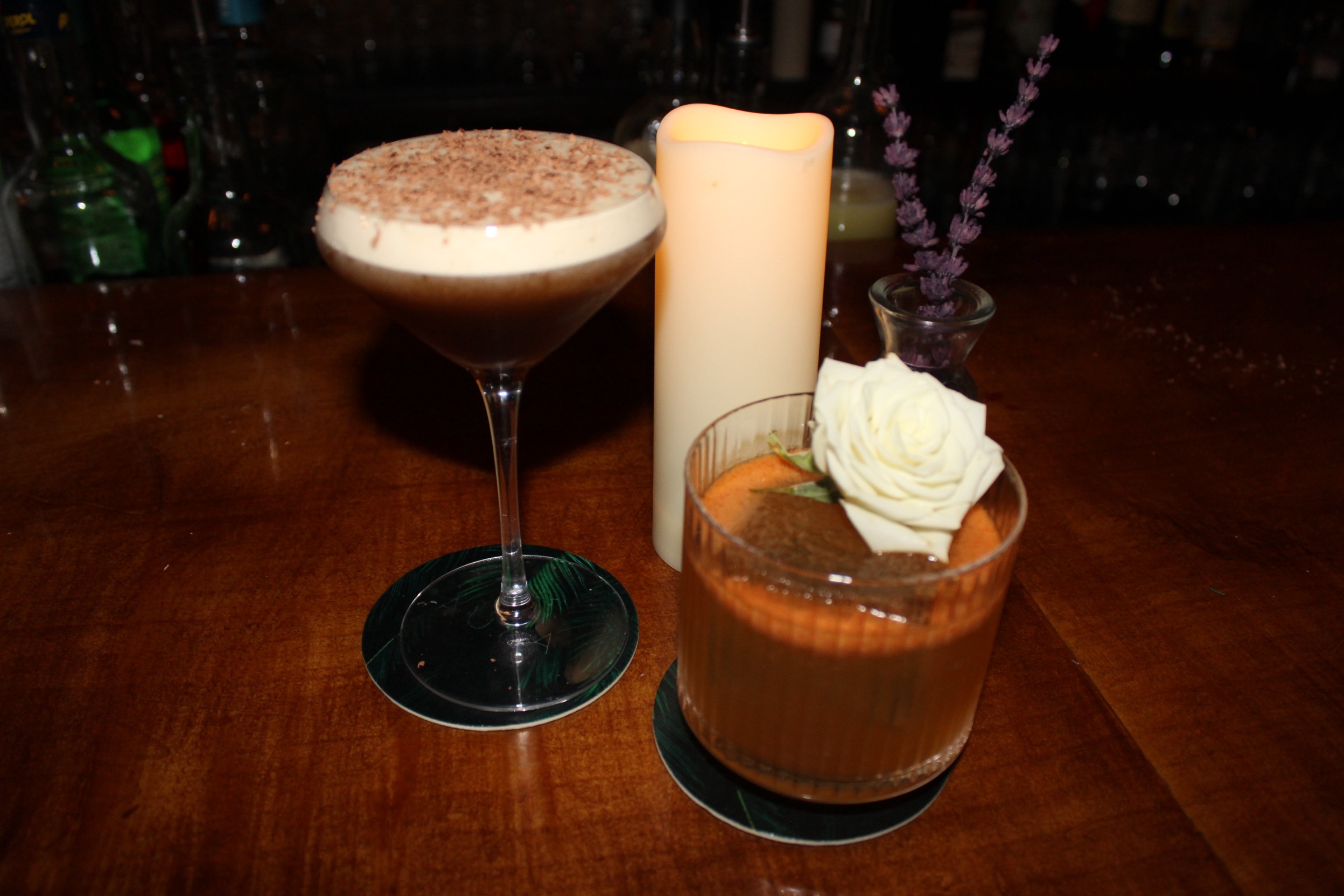 Cocktails on the bar at Aura